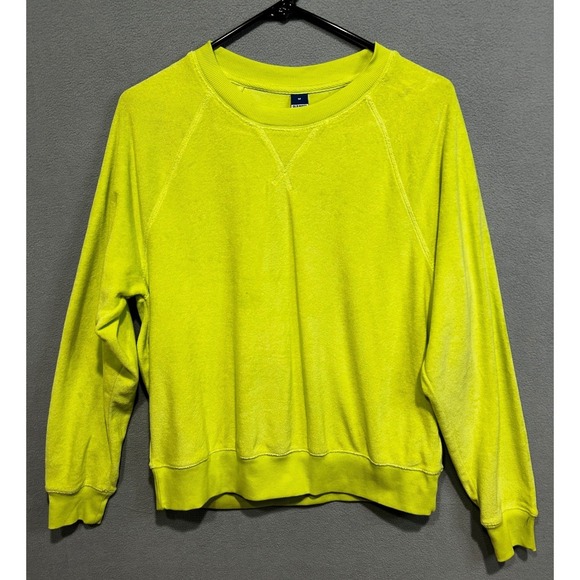 Old Navy Tops - Old Navy Women Size Medium Neon Green‎ Velour Crewneck Sweatshirt Pullover